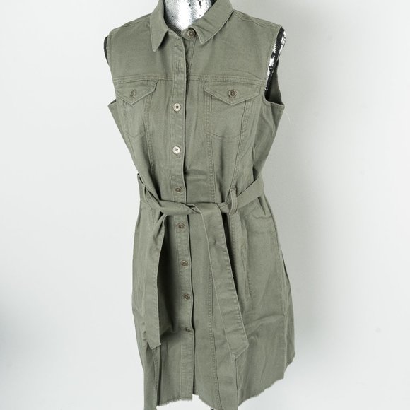 NWT Style and Co Olive Drab Belted Shirt Dress - Petite large - Picture 3 of 6